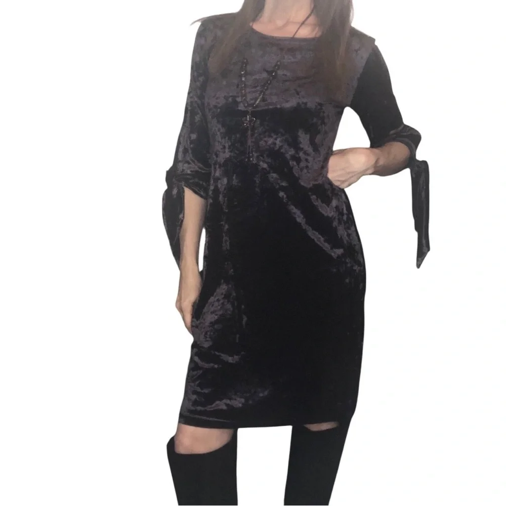 Vtg 90's Y2K Whimsigoth Fairycore Plum Purple Sz S Crushed Velvet Dress Party
